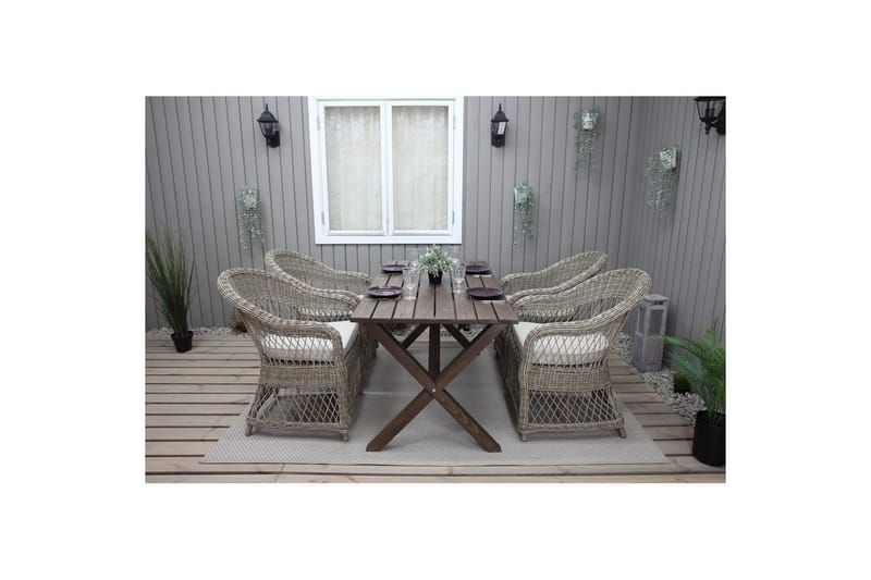 Utomhusmöbelgrupp 150 cm Bord & 4 Merida naturell stolar Brun - Brun - Utemöbler - Utegrupp - Matgrupp utomhus