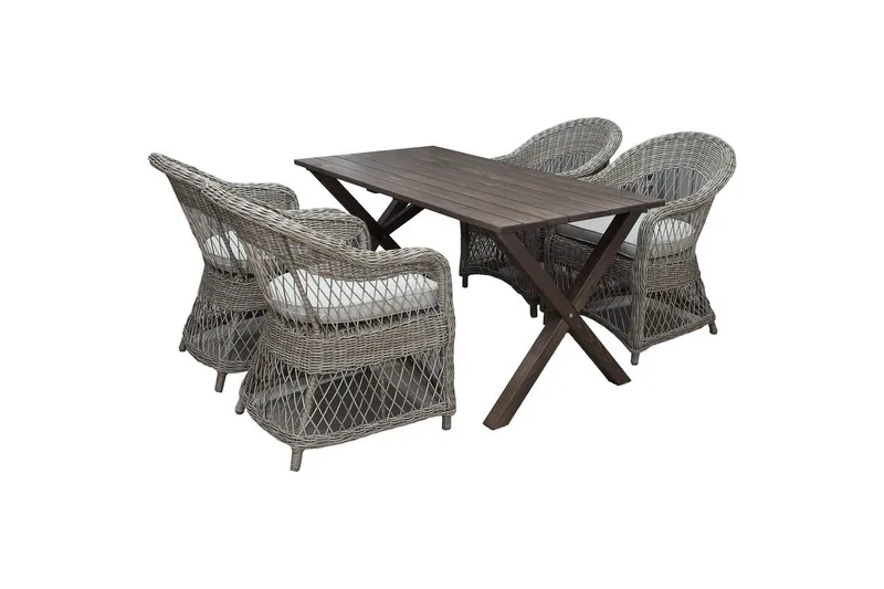 Utomhusmöbelgrupp 150 cm Bord & 4 Merida naturell stolar Brun - Brun - Utemöbler - Utegrupp - Matgrupp utomhus