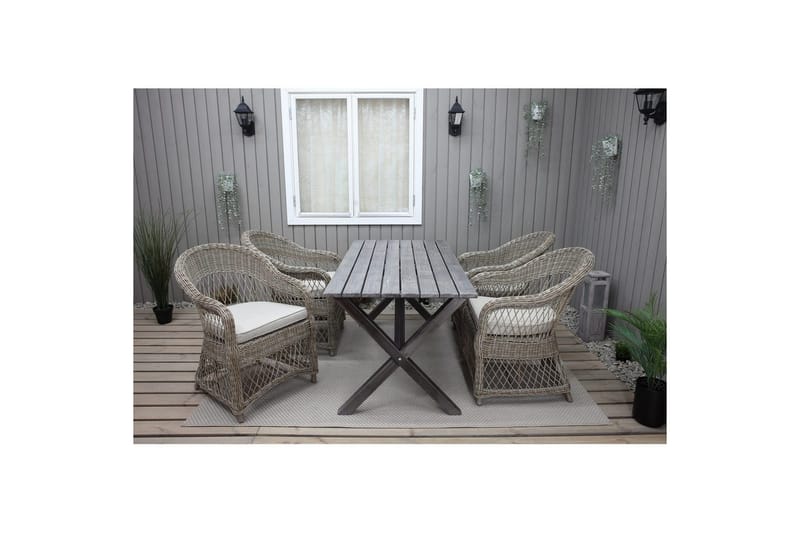 Utomhusmöbelgrupp 150 cm Bord & 4 Merida naturell stolar Grå - Grå - Utemöbler - Utegrupp - Matgrupp utomhus