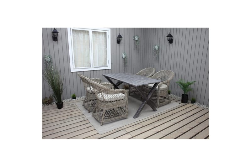 Utomhusmöbelgrupp 150 cm Bord & 4 Merida naturell stolar Grå - Grå - Utemöbler - Utegrupp - Matgrupp utomhus