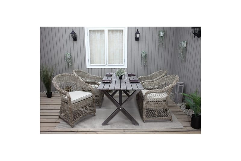 Utomhusmöbelgrupp 150 cm Bord & 4 Merida naturell stolar Grå - Grå - Utemöbler - Utegrupp - Matgrupp utomhus