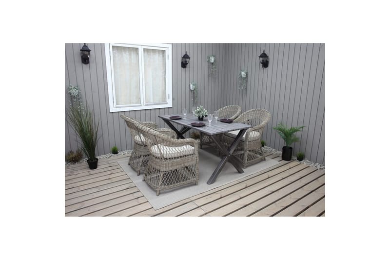 Utomhusmöbelgrupp 150 cm Bord & 4 Merida naturell stolar Grå - Grå - Utemöbler - Utegrupp - Matgrupp utomhus