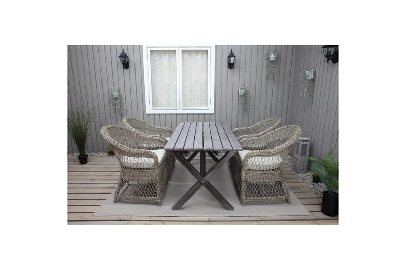 Utomhusmöbelgrupp 150 cm Bord & 4 Merida naturell stolar Grå - Grå - Utemöbler - Utegrupp - Matgrupp utomhus