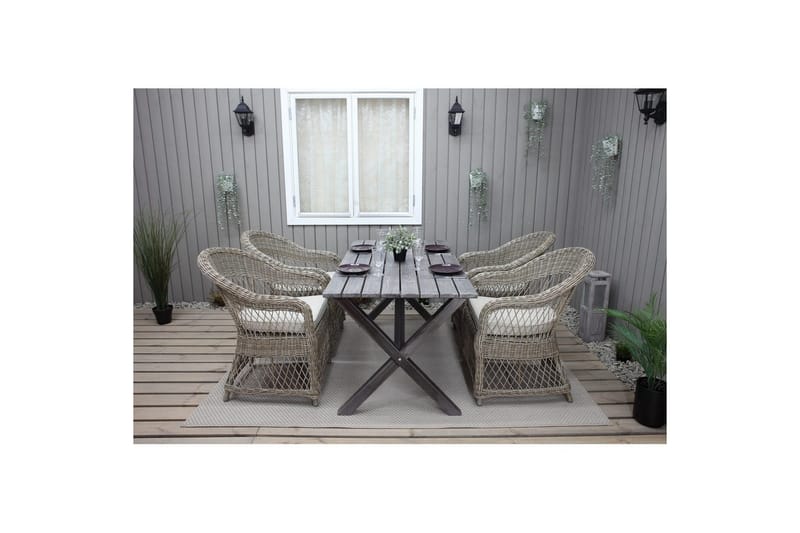 Utomhusmöbelgrupp 150 cm Bord & 4 Merida naturell stolar Grå - Grå - Utemöbler - Utegrupp - Matgrupp utomhus