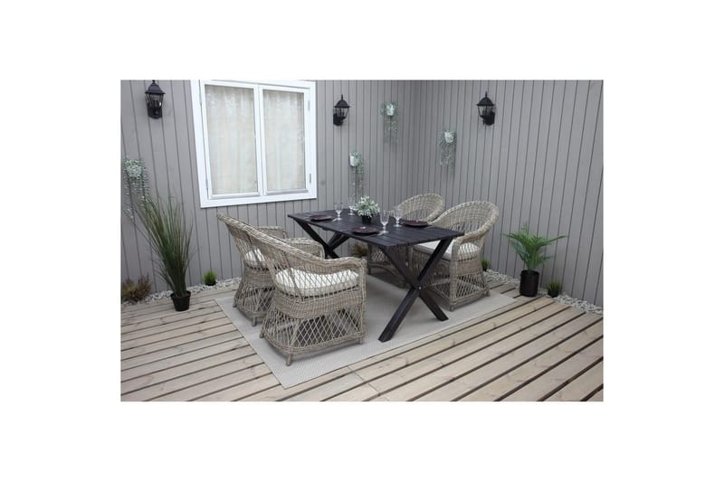 Utomhusmöbelgrupp 150 cm Bord & 4 Merida naturell stolar Svart - Svart - Utemöbler - Utegrupp - Matgrupp utomhus