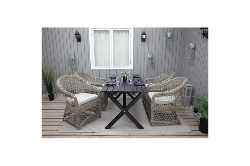 Utomhusmöbelgrupp 150 cm Bord & 4 Merida naturell stolar Svart - Svart - Utemöbler - Utegrupp - Matgrupp utomhus