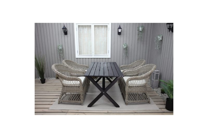 Utomhusmöbelgrupp 150 cm Bord & 4 Merida naturell stolar Svart - Svart - Utemöbler - Utegrupp - Matgrupp utomhus