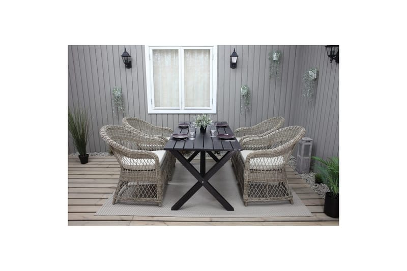 Utomhusmöbelgrupp 150 cm Bord & 4 Merida naturell stolar Svart - Svart - Utemöbler - Utegrupp - Matgrupp utomhus
