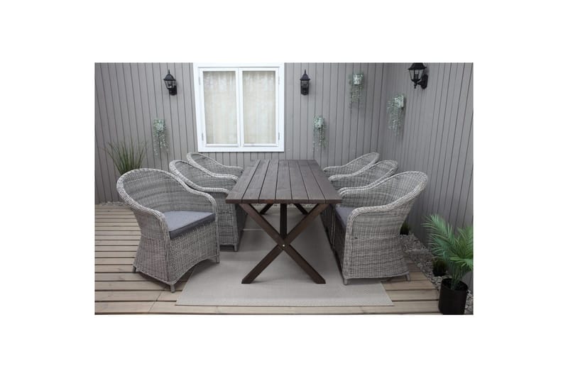 Utomhusmöbelgrupp 190 cm Bord & 6 Belize grå stolar Brun, Brun