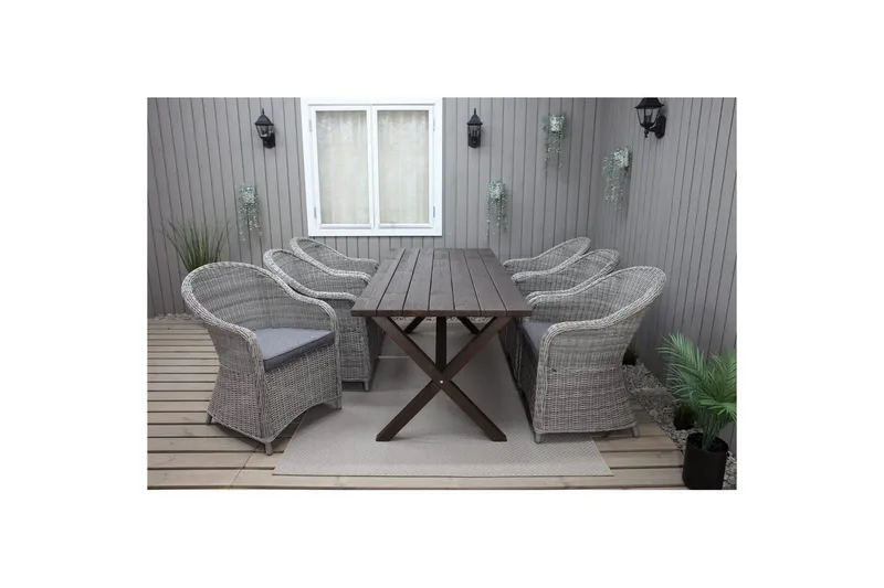 Utomhusmöbelgrupp 190 cm Bord & 6 Belize grå stolar Brun - Brun - Utemöbler - Utegrupp - Matgrupp utomhus
