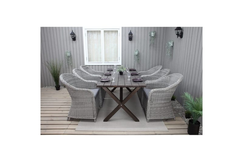 Utomhusmöbelgrupp 190 cm Bord & 6 Belize grå stolar Brun - Brun - Utemöbler - Utegrupp - Matgrupp utomhus