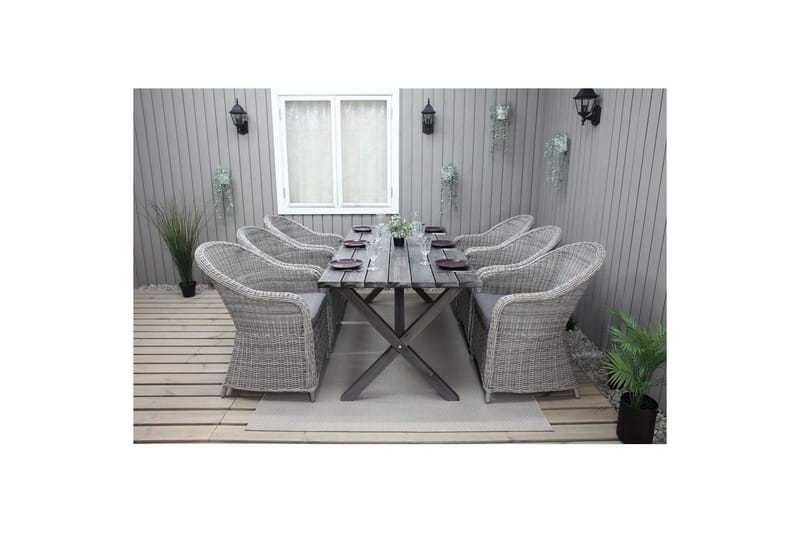 Utomhusmöbelgrupp 190 cm Bord & 6 Belize grå stolar Grå - Grå - Utemöbler - Utegrupp - Matgrupp utomhus
