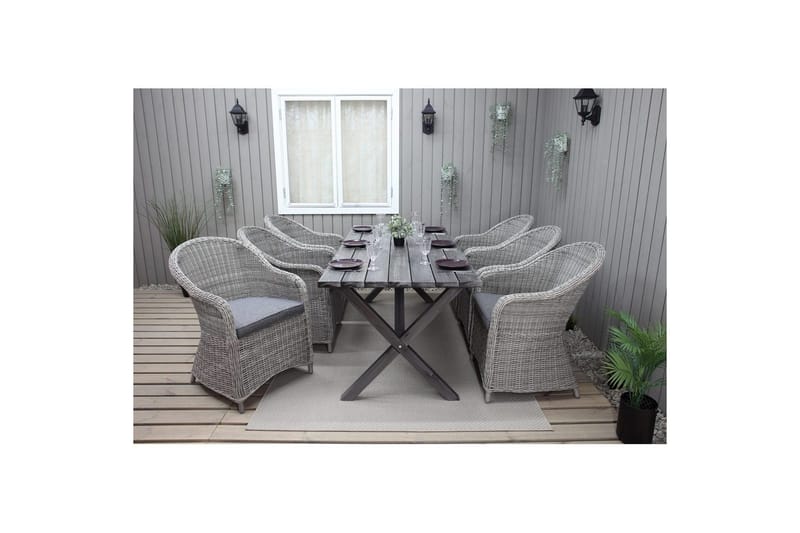 Utomhusmöbelgrupp 190 cm Bord & 6 Belize grå stolar Grå - Grå - Utemöbler - Utegrupp - Matgrupp utomhus