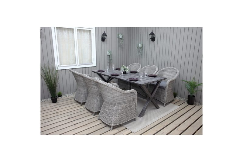 Utomhusmöbelgrupp 190 cm Bord & 6 Belize grå stolar Grå - Grå - Utemöbler - Utegrupp - Matgrupp utomhus