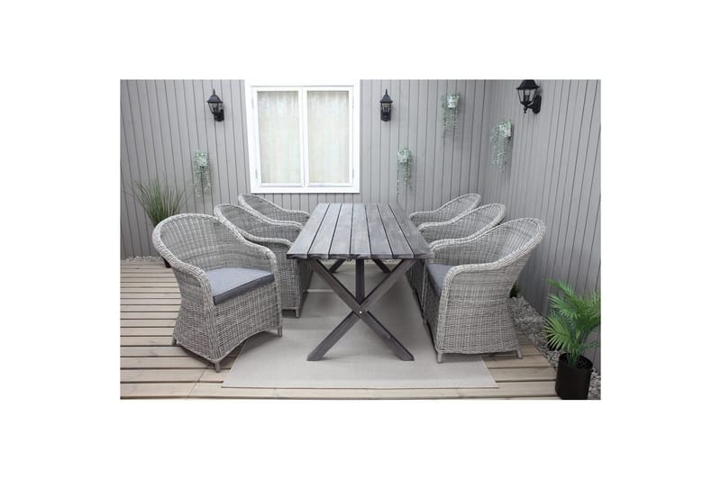 Utomhusmöbelgrupp 190 cm Bord & 6 Belize grå stolar Grå - Grå - Utemöbler - Utegrupp - Matgrupp utomhus