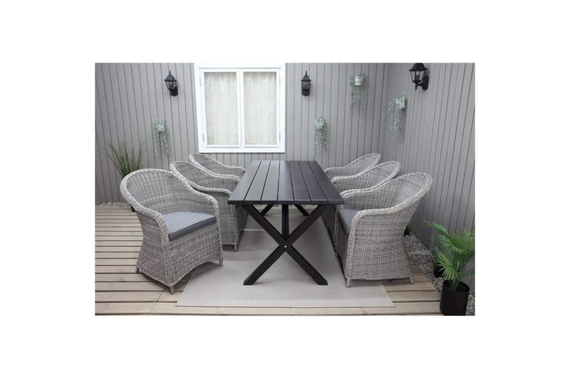 Utomhusmöbelgrupp 190 cm Bord & 6 Belize grå stolar Svart - Svart - Utemöbler - Utegrupp - Matgrupp utomhus