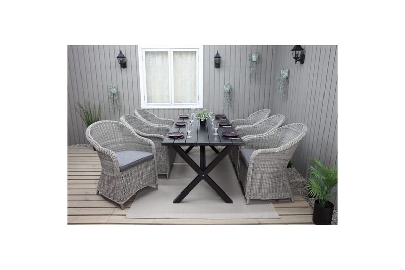 Utomhusmöbelgrupp 190 cm Bord & 6 Belize grå stolar Svart - Svart - Utemöbler - Utegrupp - Matgrupp utomhus