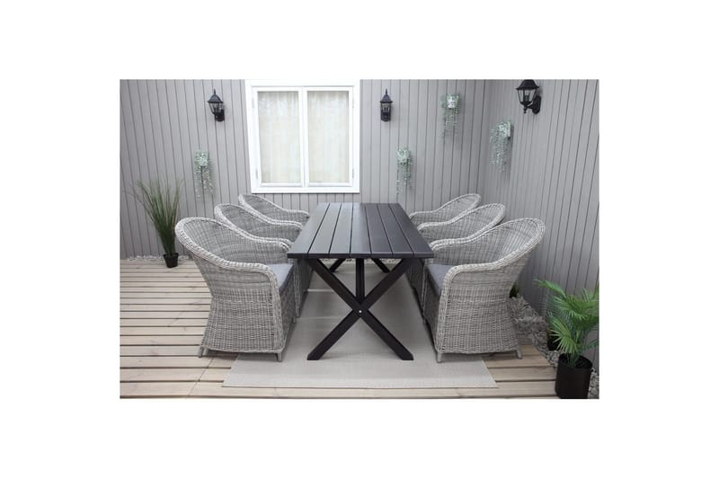 Utomhusmöbelgrupp 190 cm Bord & 6 Belize grå stolar Svart - Svart - Utemöbler - Utegrupp - Matgrupp utomhus