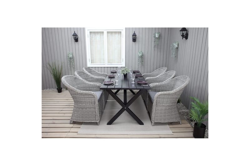 Utomhusmöbelgrupp 190 cm Bord & 6 Belize grå stolar Svart - Svart - Utemöbler - Utegrupp - Matgrupp utomhus