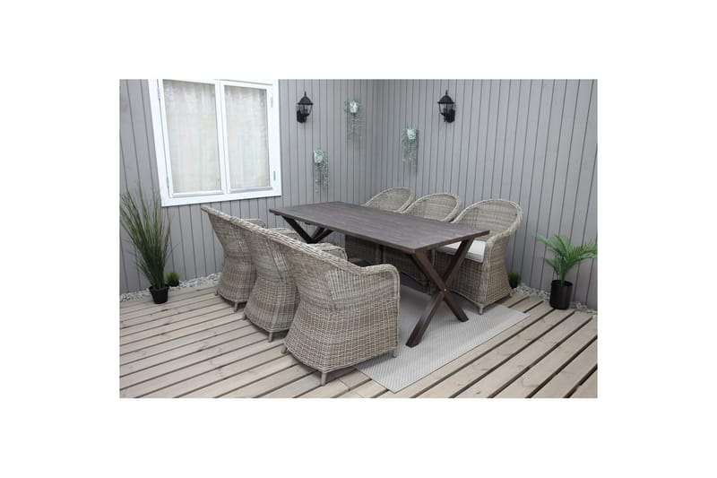 Utomhusmöbelgrupp 190 cm Bord & 6 Belize naturell stolar Brun - Brun - Utemöbler - Utegrupp - Matgrupp utomhus