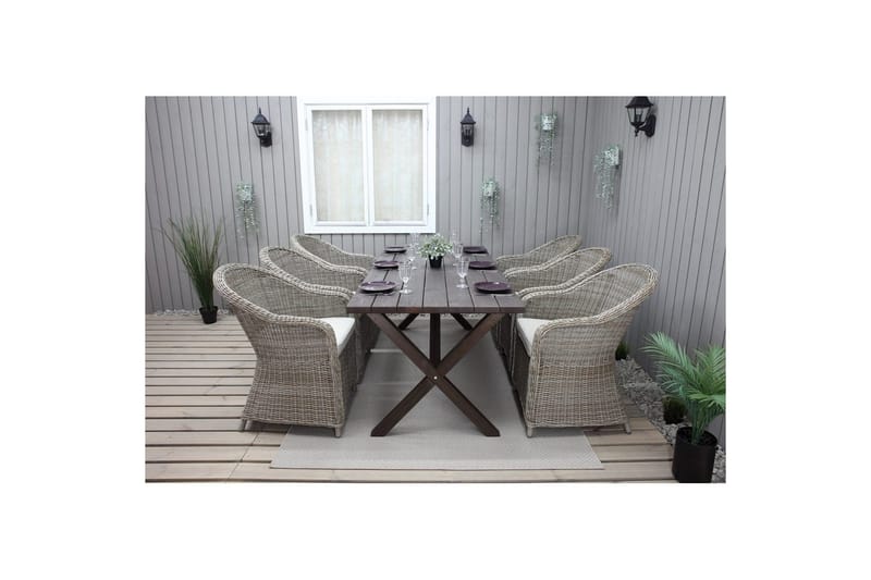 Utomhusmöbelgrupp 190 cm Bord & 6 Belize naturell stolar Brun - Brun - Utemöbler - Utegrupp - Matgrupp utomhus