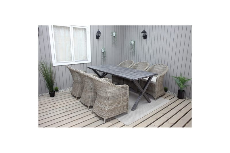 Utomhusmöbelgrupp 190 cm Bord & 6 Belize naturell stolar Grå - Grå - Utemöbler - Utegrupp - Matgrupp utomhus