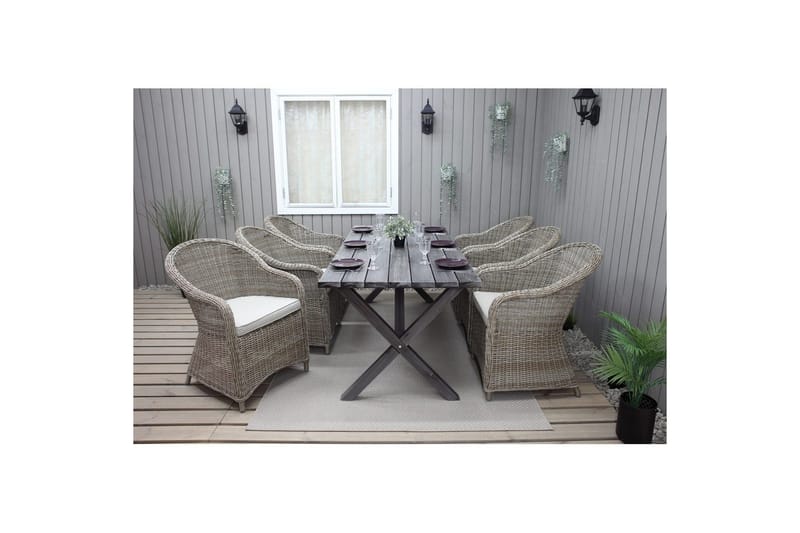 Utomhusmöbelgrupp 190 cm Bord & 6 Belize naturell stolar Grå - Grå - Utemöbler - Utegrupp - Matgrupp utomhus