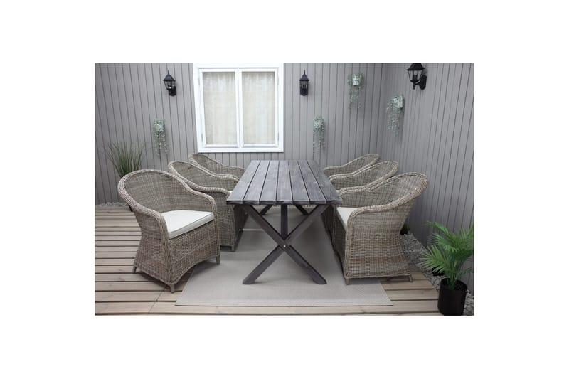 Utomhusmöbelgrupp 190 cm Bord & 6 Belize naturell stolar Grå, Grå