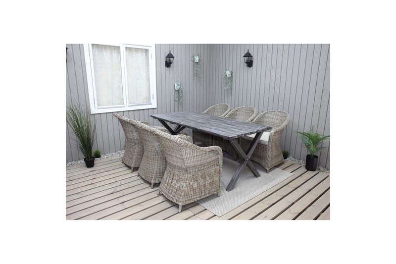 Utomhusmöbelgrupp 190 cm Bord & 6 Belize naturell stolar Grå - Grå - Utemöbler - Utegrupp - Matgrupp utomhus