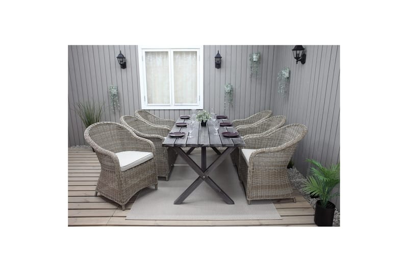 Utomhusmöbelgrupp 190 cm Bord & 6 Belize naturell stolar Grå - Grå - Utemöbler - Utegrupp - Matgrupp utomhus
