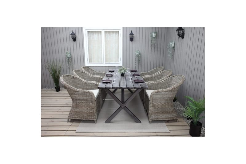 Utomhusmöbelgrupp 190 cm Bord & 6 Belize naturell stolar Grå - Grå - Utemöbler - Utegrupp - Matgrupp utomhus