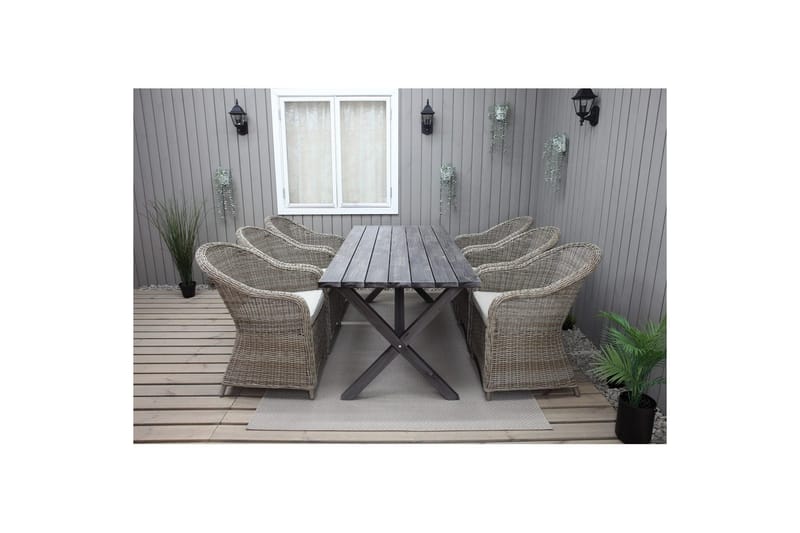 Utomhusmöbelgrupp 190 cm Bord & 6 Belize naturell stolar Grå - Grå - Utemöbler - Utegrupp - Matgrupp utomhus