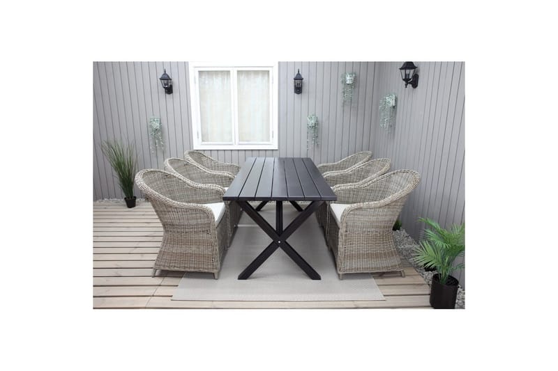 Utomhusmöbelgrupp 190 cm Bord & 6 Belize naturell stolar Svart - Svart - Utemöbler - Utegrupp - Matgrupp utomhus
