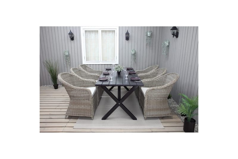 Utomhusmöbelgrupp 190 cm Bord & 6 Belize naturell stolar Svart - Svart - Utemöbler - Utegrupp - Matgrupp utomhus