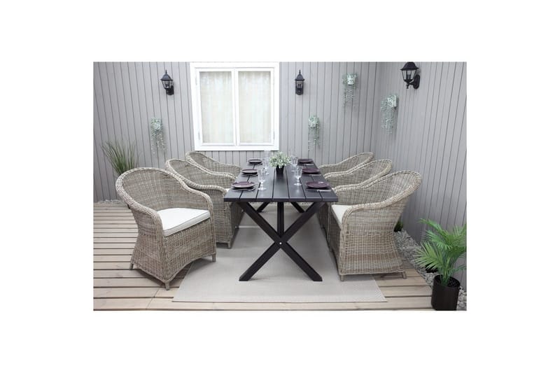 Utomhusmöbelgrupp 190 cm Bord & 6 Belize naturell stolar Svart - Svart - Utemöbler - Utegrupp - Matgrupp utomhus
