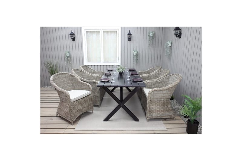 Utomhusmöbelgrupp 190 cm Bord & 6 Belize naturell stolar Svart - Svart - Utemöbler - Utegrupp - Matgrupp utomhus