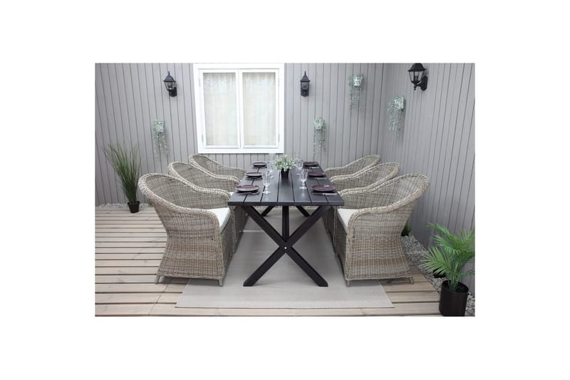 Utomhusmöbelgrupp 190 cm Bord & 6 Belize naturell stolar Svart - Svart - Utemöbler - Utegrupp - Matgrupp utomhus