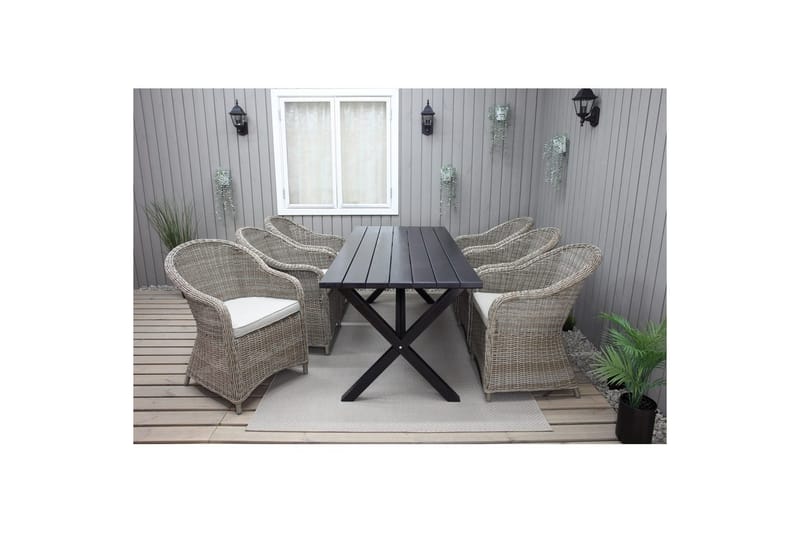 Utomhusmöbelgrupp 190 cm Bord & 6 Belize naturell stolar Svart - Svart - Utemöbler - Utegrupp - Matgrupp utomhus