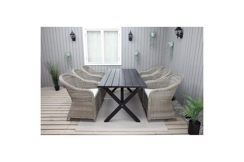 Utomhusmöbelgrupp 190 cm Bord & 6 Belize naturell stolar Svart - Svart - Utemöbler - Utegrupp - Matgrupp utomhus