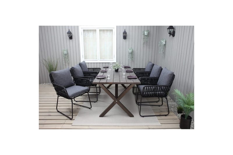 Utomhusmöbelgrupp 190 cm Bord & 6 Levanto grå stolar Brun - Brun - Utemöbler - Utegrupp - Matgrupp utomhus