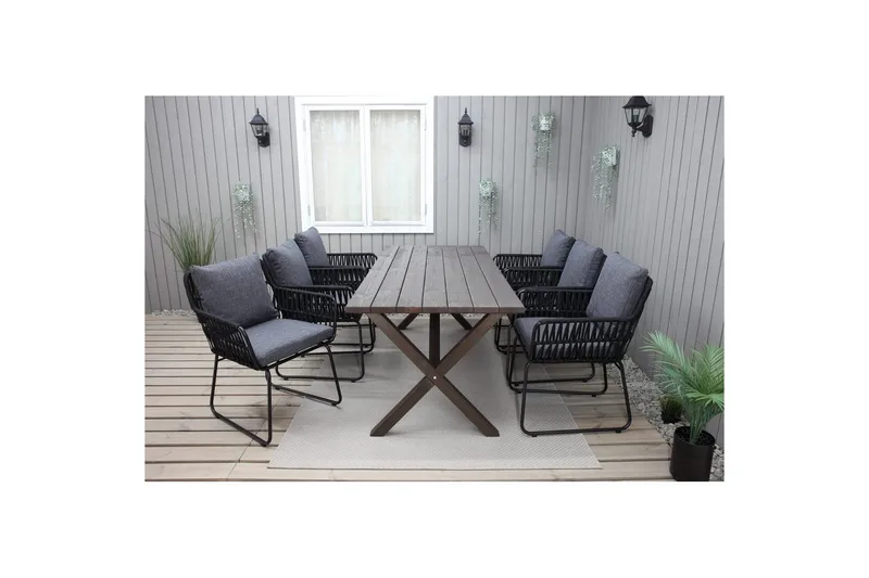 Utomhusmöbelgrupp 190 cm Bord & 6 Levanto grå stolar Brun - Brun - Utemöbler - Utegrupp - Matgrupp utomhus