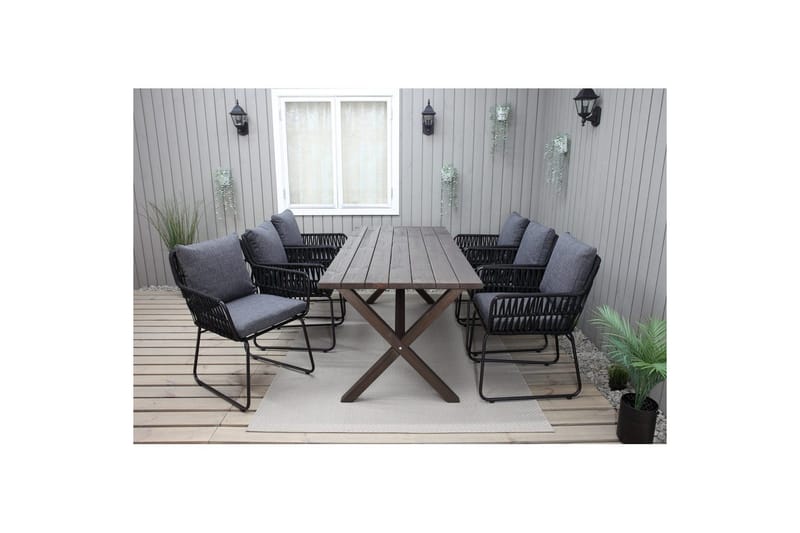 Utomhusmöbelgrupp 190 cm Bord & 6 Levanto grå stolar Brun - Brun - Utemöbler - Utegrupp - Matgrupp utomhus