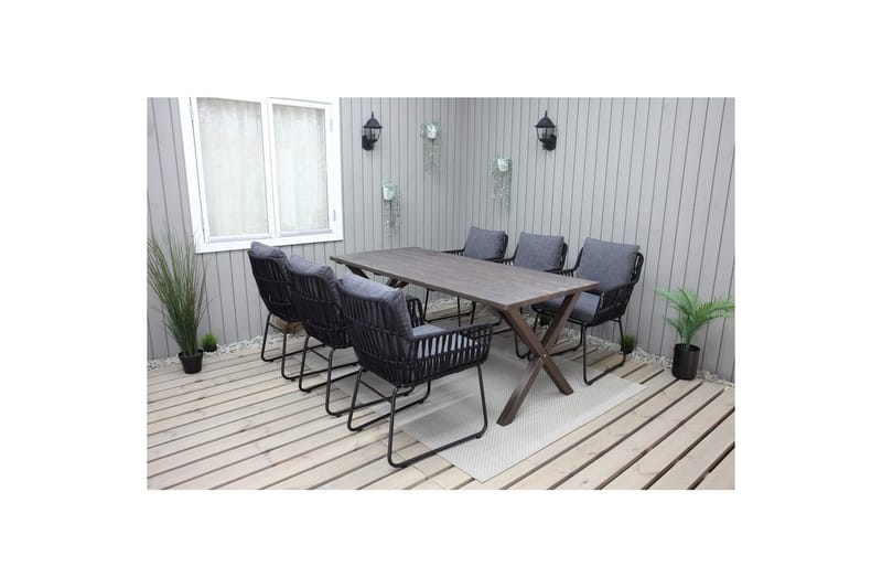 Utomhusmöbelgrupp 190 cm Bord & 6 Levanto grå stolar Brun - Brun - Utemöbler - Utegrupp - Matgrupp utomhus