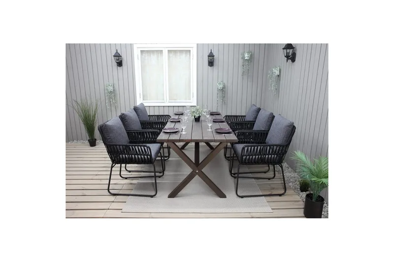 Utomhusmöbelgrupp 190 cm Bord & 6 Levanto grå stolar Brun - Brun - Utemöbler - Utegrupp - Matgrupp utomhus