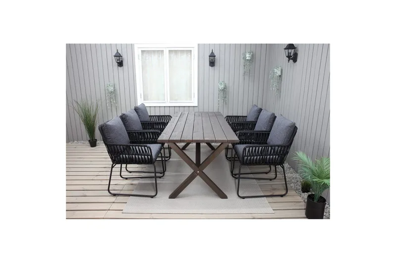 Utomhusmöbelgrupp 190 cm Bord & 6 Levanto grå stolar Brun - Brun - Utemöbler - Utegrupp - Matgrupp utomhus