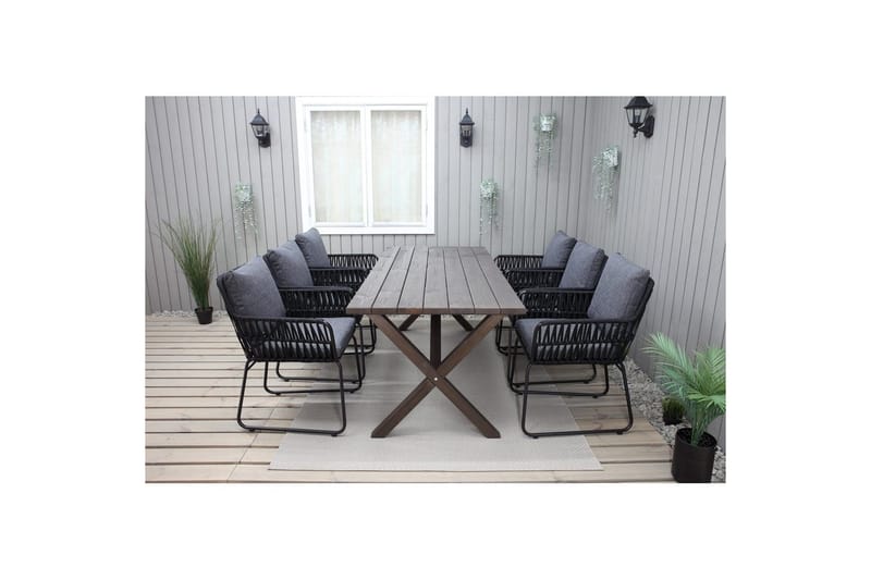 Utomhusmöbelgrupp 190 cm Bord & 6 Levanto grå stolar Brun - Brun - Utemöbler - Utegrupp - Matgrupp utomhus