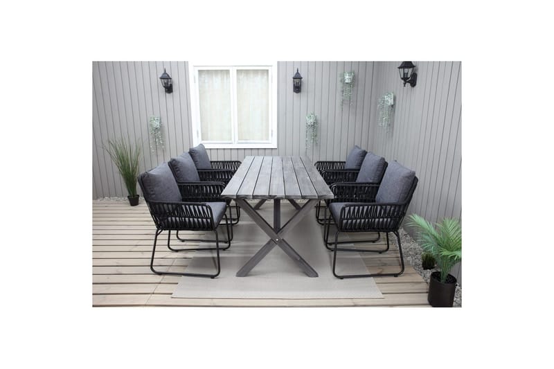 Utomhusmöbelgrupp 190 cm Bord & 6 Levanto grå stolar Grå - Grå - Utemöbler - Utegrupp - Matgrupp utomhus