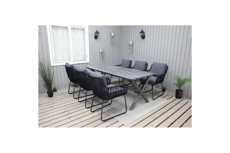 Utomhusmöbelgrupp 190 cm Bord & 6 Levanto grå stolar Grå, Grå