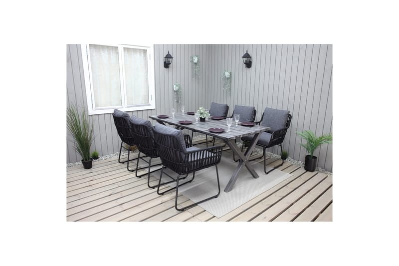 Utomhusmöbelgrupp 190 cm Bord & 6 Levanto grå stolar Grå - Grå - Utemöbler - Utegrupp - Matgrupp utomhus