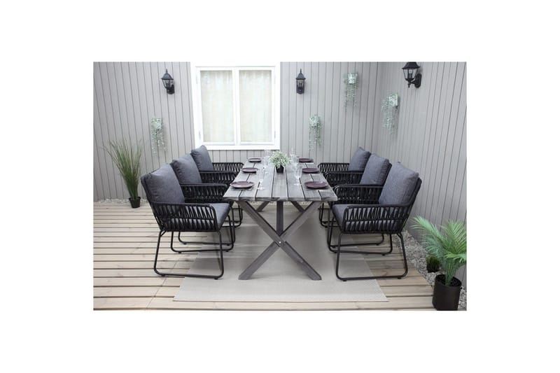 Utomhusmöbelgrupp 190 cm Bord & 6 Levanto grå stolar Grå - Grå - Utemöbler - Utegrupp - Matgrupp utomhus